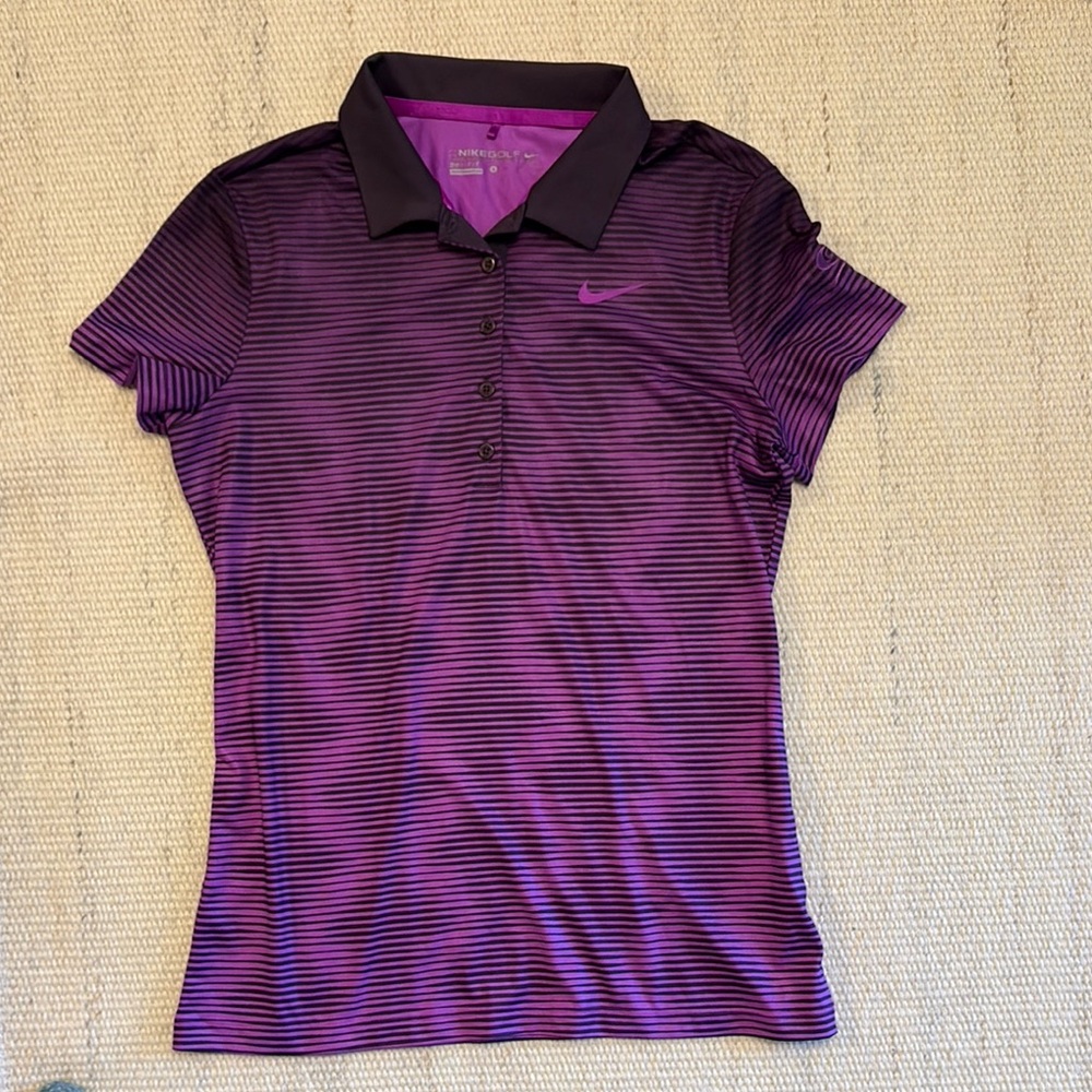 Nike Purple Striped Polo Golf Shirt - Size small